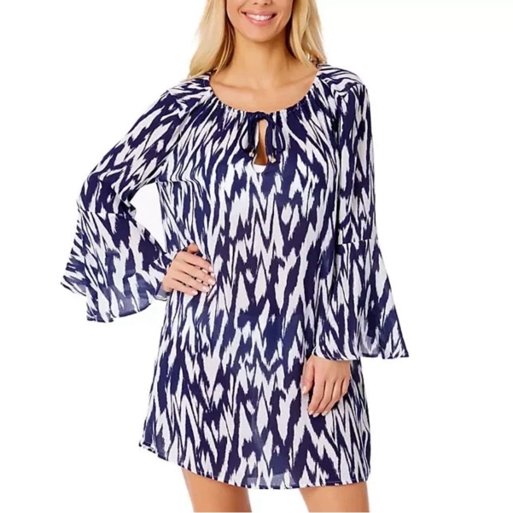 Anne Cole NWT Women's V-Neck Swim Cover-Up Dress XL/2XL Navy White Coastal Beach